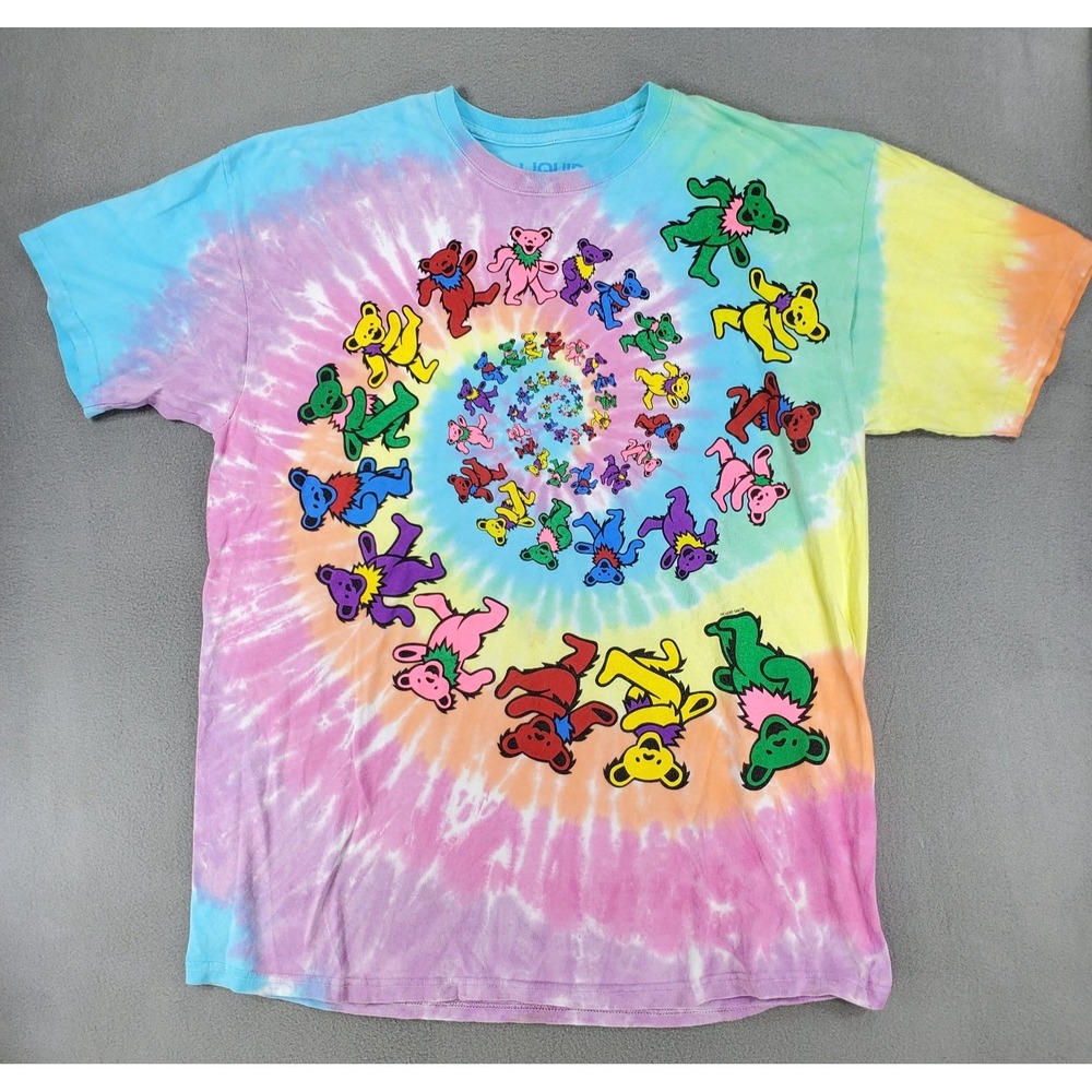 Grateful Dead Liquid Blue Spiral Dancing Bears Hippie Tie Dye Band T Shirt 2XL